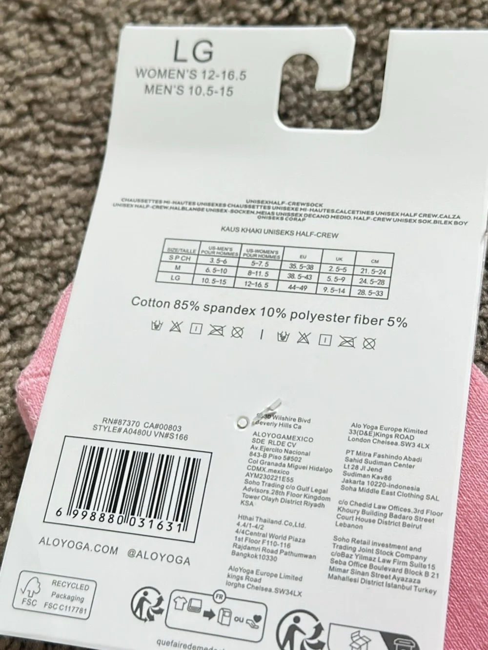 ALO Yoga Light Pink Unisex Half-Crew Sock